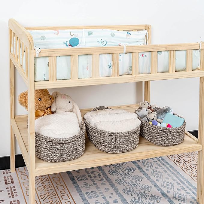 CubesLand Small Shelf Shelves Closet Over Toilet Storage Cube Organizer Basket Bin 5-Piece,Woven Basket Bin for Organizing,Nesting Cute Rope Baby Dog Cat Toy Basket Box,Brown Basket for Storage