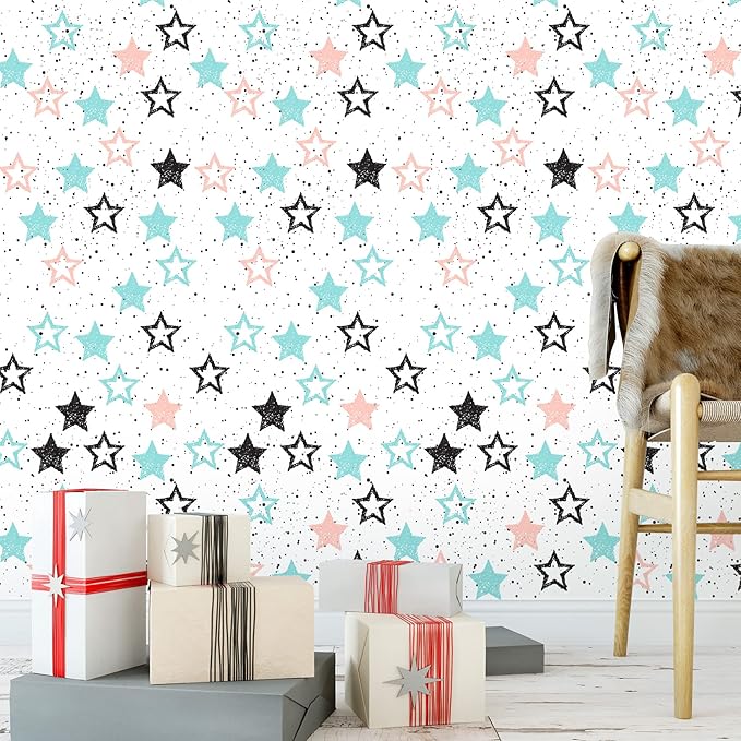 Amaonm Removable 15.8 x 98.4inch Wall Decals DIY Wallpaper Wall Stickers Murals Decor for Kids Babys Girls Bedroom Teens Nursery Living Room Door Desk Decoration (Star)