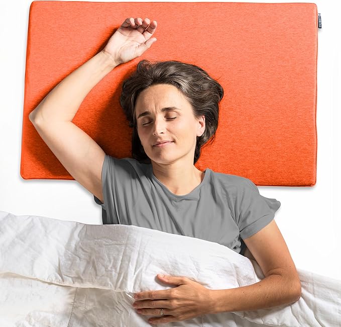 Ultra Thin Pillow 1 inch Thickness - Foldable, Rollable, Stackable - Made from Natural Latex - Low Profile, Super Flat (Soft, Orange Tangerine)