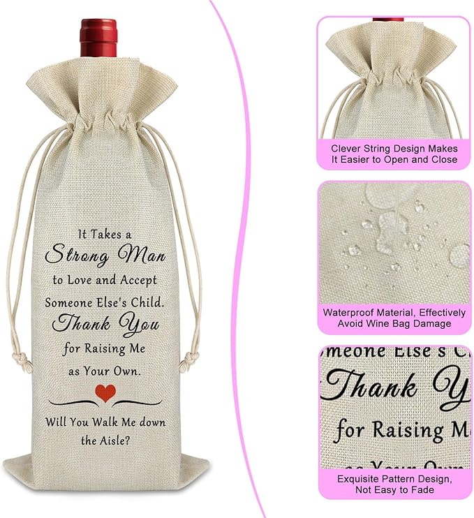 Dad Gifts from Daughter Wine Bag Wedding Engagement Gift for Father Men Wedding Thank You Gift for Dad from Daughter Cotton Burlap Wine Wrap Bag Father’s Day Appreciation Gift for Dad Stepdad