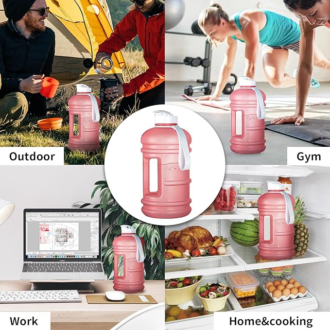 TOOFEEL 2 Liter Water Bottles - Half Gallon Water Bottle BPA Free - Ideal for Gym, Big Water Jug, Reusable Sports Bottle with Measurements Marked Drink Container - Matte Light Pink