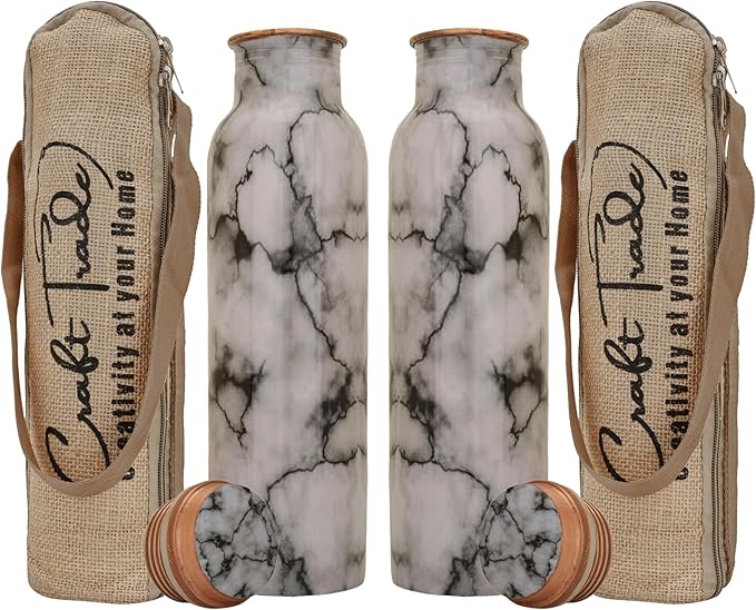 Craft Trade Copper Water Bottle for Drinking Copper 32 Oz Extra Large Set Of 2 Ayurvedic Pure Copper Vessel Leak Proof For Drinking Water Bottle For Office, Gym Hotel and Sports