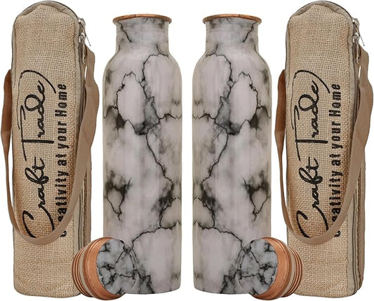 Craft Trade Copper Water Bottle for Drinking Copper 32 Oz Extra Large Set Of 2 Ayurvedic Pure Copper Vessel Leak Proof For Drinking Water Bottle For Office, Gym Hotel and Sports