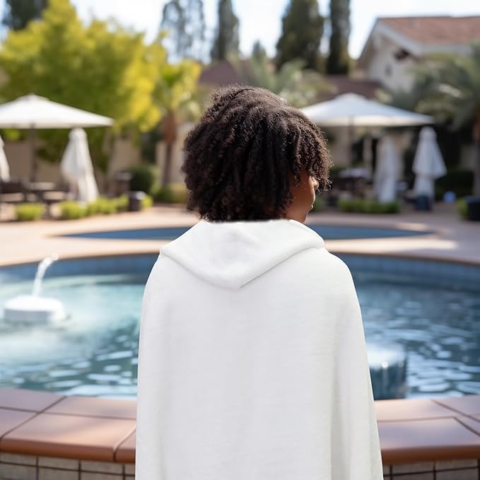 Hooded Bath Towel Wrap -Super Zero Twist 100% Cotton Large Oversized Hooded Kids Towel - Toddler Shower Pool Beach Towel - Super Soft Absorbent Quick Dry Easy Care Gift - 30 x 54 - White