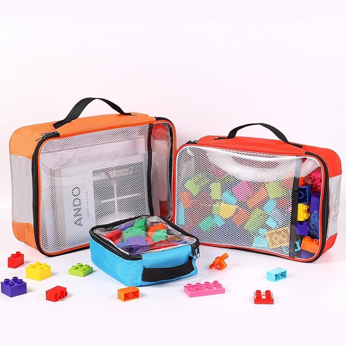 6 Packs Toy Storage Bags with Zipper, Clear PVC Organizing Bags,Waterproof Toy Storage Bags,Toy Organizing Bags for Building Blocks, Books, Puzzle