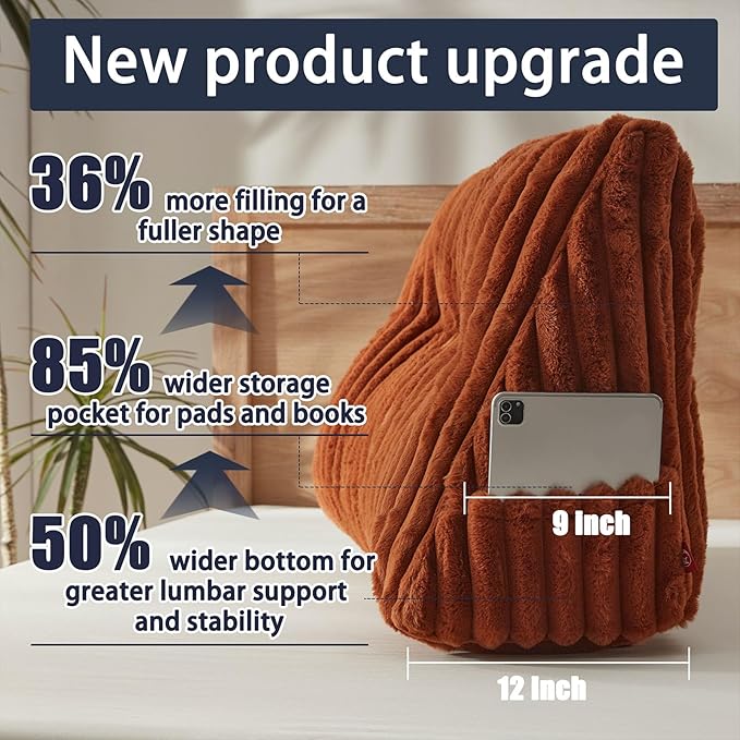 Faux Fur Headboard Pillow with 2 Pack Neck Roll Pillow Large Headboard Pillow Soft and Supportive with Removable Cover (Brown, Queen)