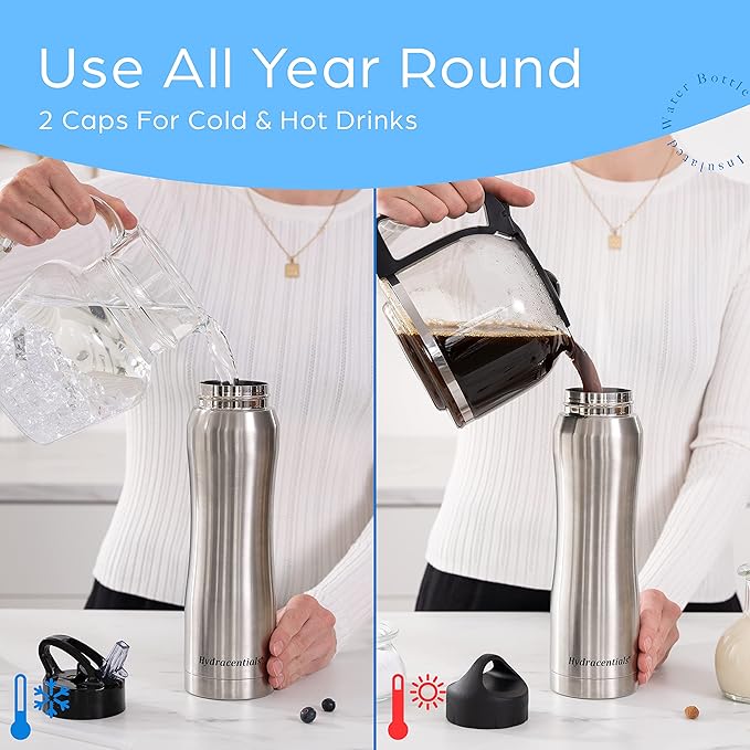 Insulated Stainless Steel Metal Water Bottle with Straw Lid - Vacuum Insulated Water Bottles, Keeps Hot and Cold - Sports Canteen Bottle