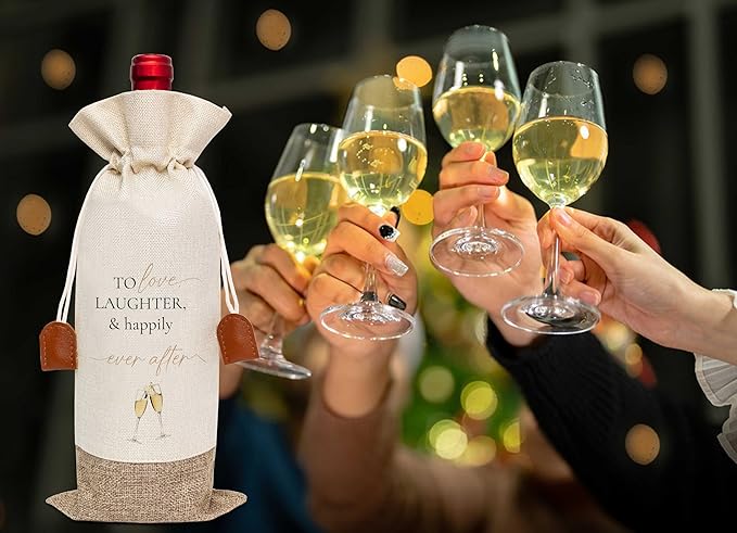 Wedding Wine Bag, Engagement Gifts for Couples, Cotton Linen Wine Gift Bag With Drawstring, Mr and Mrs Marriage Wedding Gifts, Wedding Gift for Women Besties Friends, Bachelorette Party Favor-23