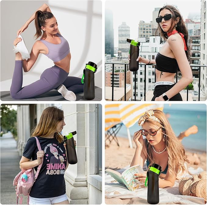 Air Water Bottle with Flavor Pods, 750ML Scent Water Cup with Flavor Pods Box，0% Sugar Fragrance Water Bottle Suitable for Outdoor Sports (Blackgreen+10pods)