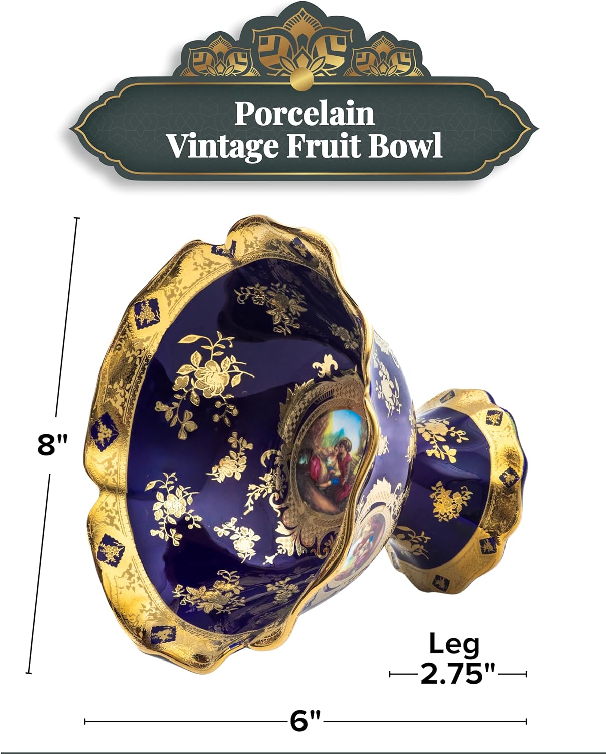 Vintage Fruit Bowl - 6 x 8 inch Luxurious Home and Kitchen Decor - Ceramic Fruit Basket, Dining Table Centerpiece, Candy Dish, Pasta, Salad, Key Bowl - Hosting Essentials