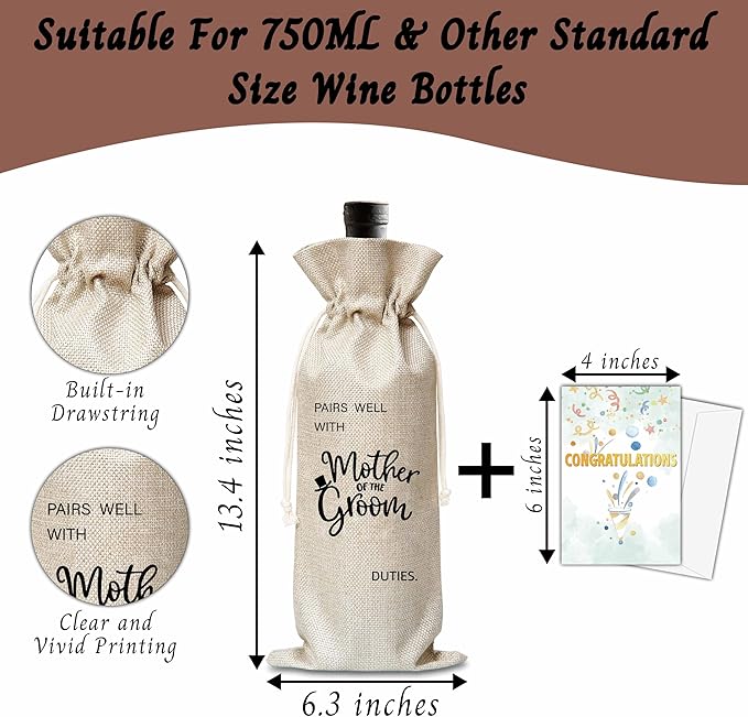 Xanev Mother Of The Groom Gifts, Wedding Wine Gift Bag, Bridal Shower Gifts For Mother Of The Groom, Groom's Mother, Mother-In-Law, Engagement Bachelorette Party Decoration Supplies Favors, B33