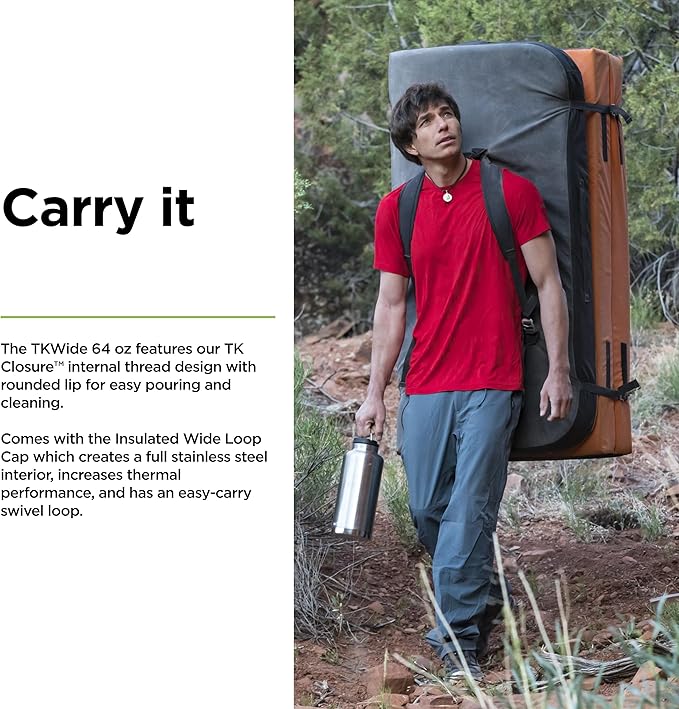 Klean Kanteen TK Wide 64 Oz Loop Top Brushed Stainess, Aluminum