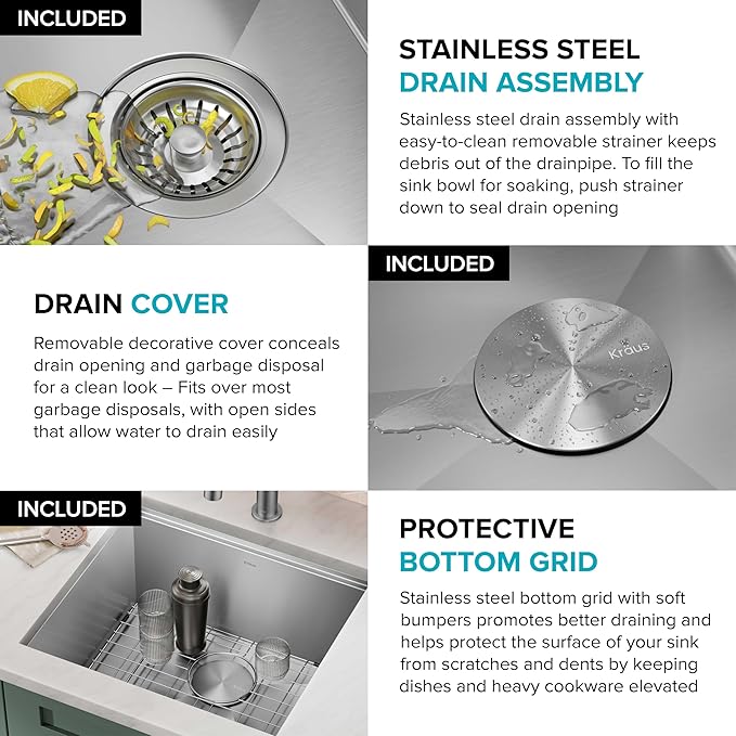 KRAUS Kore 21 Inch Undermount Workstation 16 Gauge Stainless Steel Double Bowl Stainless Steel Kitchen Sink with Accessories, KWU111-21