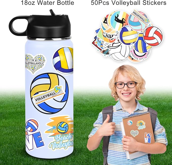 Volleyball Gifts,Volleyball Water Bottle and 50PCS Stickers Accessories Stuff for Teen Girls Player Lovers(18OZ)