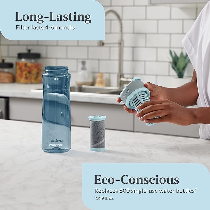 Contigo Clybourn Plastic FreeFlow Filter Water Bottle with AUTOSEAL spill-proof Lid 24oz., Dark Ice