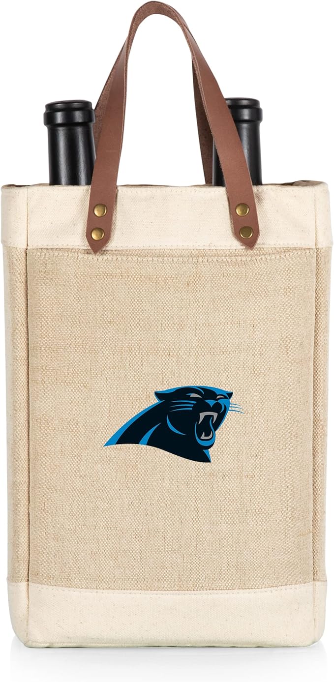 PICNIC TIME NFL Pinot - Jute 2 Bottle Insulated Wine Bag - Wine Tote Bag - Wine Gift Bag, (Beige)