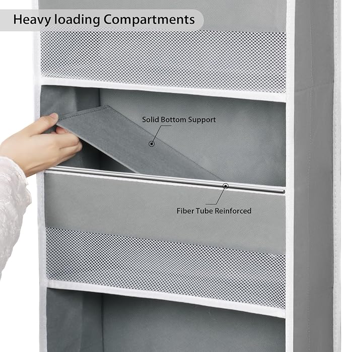 Univivi Over Door Hanging Organizer Storage with 5 Large Pockets and 3 Small PVC Pockets for Cosmetics Wall Hanging Storage Organizer for Pantry Baby Nursery Bathroom Closet Dorm(Grey)