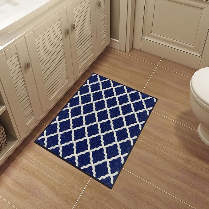 Ottomanson Glamour Collection Non-Slip Rubberback Moroccan Trellis Design 2x3 Indoor Area Rug/Entryway Mat, 2'3" x 3', Navy