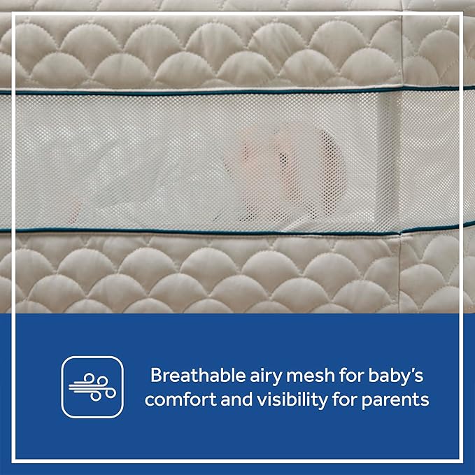 Sealy Baby Cozy Cool Breathable Airy 2-in-1 Baby Bassinet & Bedside Sleeper, Bedside Bassinet for Baby, Cooling, Height Adjustable, Stand-Alone or Bedside Sleeper, Drop-Down Panel for Easy Access