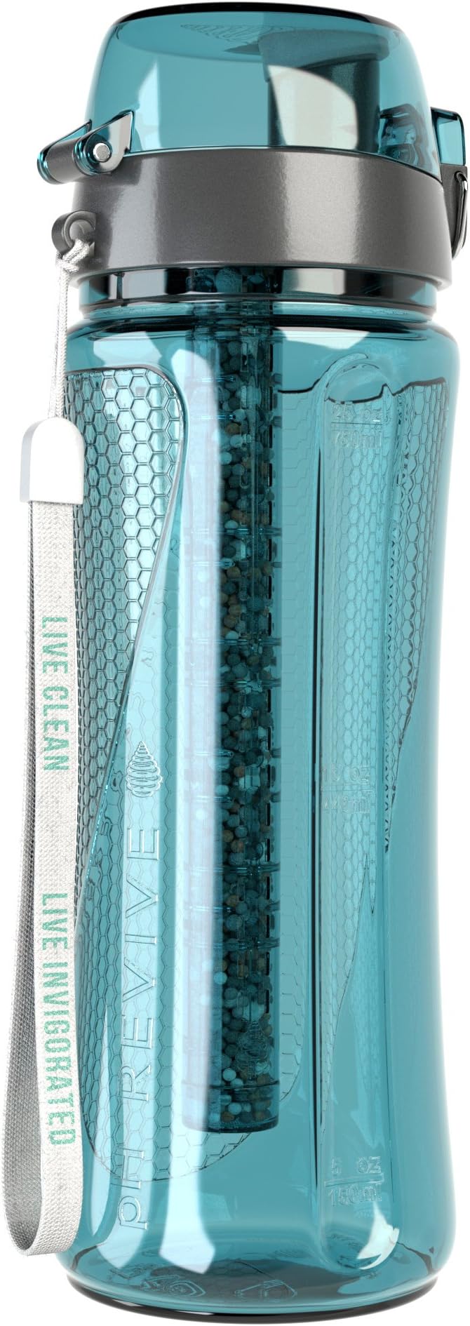 Invigorated Water Alkaline Water Filter Bottle With Carry Case - Enhanced Hydration - Integrated Water Filtration System - Portable Alkaline Water Bottle - PH Water Bottle Alkaline - 25oz-750ml (Aqua)