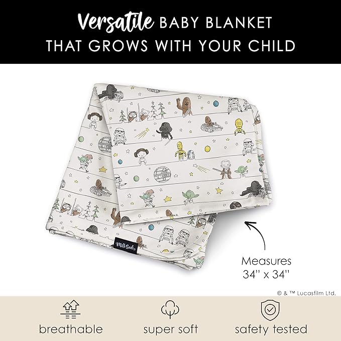 Milk Snob Star Wars Precious Padawans Baby Boy and Girl Swaddle Blanket, Soft Receiving, Security Bed and Play Blanket, Toddler and Infant Baby Bedding Registry and Shower Gifts, Newborn Essentials