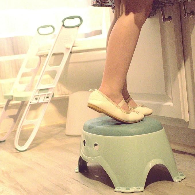 Mommy's Helper Step Up Step Stool - Non-Slip Teal Stepstool with Cute Smiley Face, 14x8.5/6.5 inches, Perfect for Kids' Handwashing, Brushing Teeth, and Potty Training