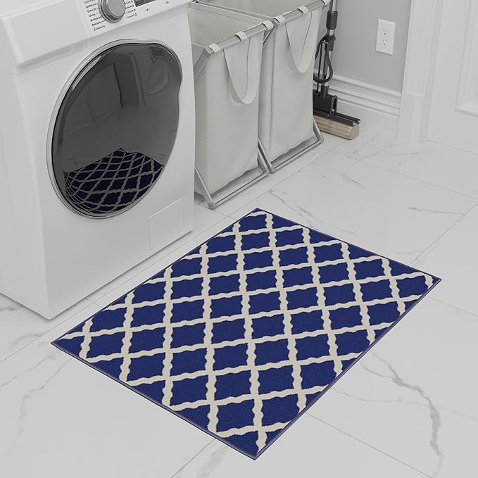 Machine Washable Moroccan Trellis Design Non-Slip Rubberback 2x3 Traditional Indoor Area Rug for Living Room, Bedroom, Kitchen, Entryway, 2'3" x 3', Navy