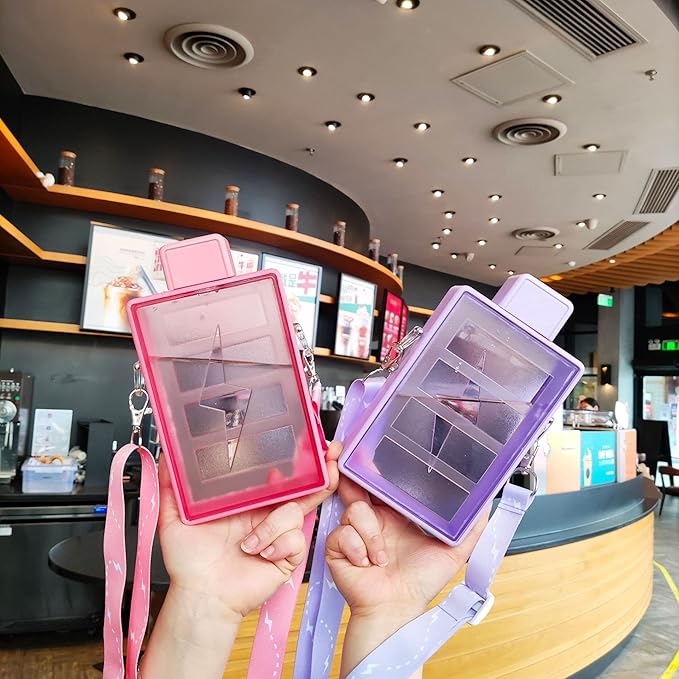 Pink Lightning Travel Water Bottle with Straw Birthday Gift Cup Picnic Cup Ice Travel Mug with Strap (lightning pink, 450 ml)