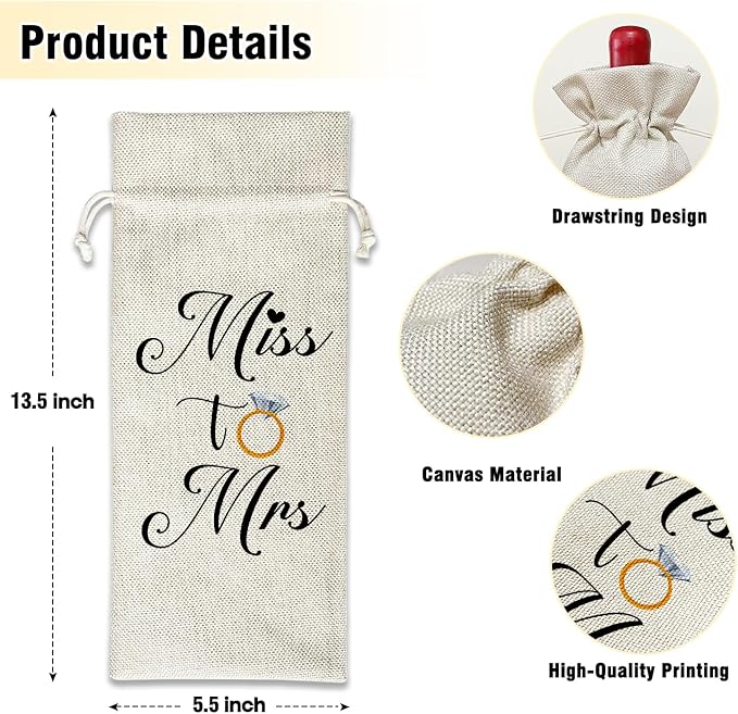 Mr And Mrs - Wine Canvas Bag, Wedding Wine Gift Bag, Wedding Gift for Bride Groom Gifts Wine Bags for Wine Bottles, Wine Gifts With Drawstring Wedding Engagement Bridal Shower Party Decoration -WB18