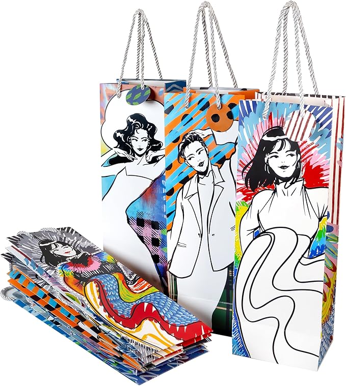 Generic 9 Wine & Bottle Bags, To Give Wine, Includes 9 Silver Clips to Close the Bag, with 250g Cardboard, Its Design Brings Originality to the Wine Gift Bag, 13.75 x 4.72 Inch