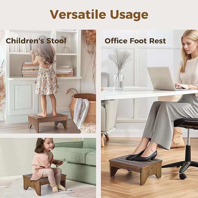 StrongTek Bamboo One Step Stool for Adults, 15" x 12" Bedside Step for High Beds, 300 Lbs Capacity, Non-Slip Bed Foot Stool with Rounded Edges, for Bathroom, Bedroom, Garden, Kitchen (Brown)