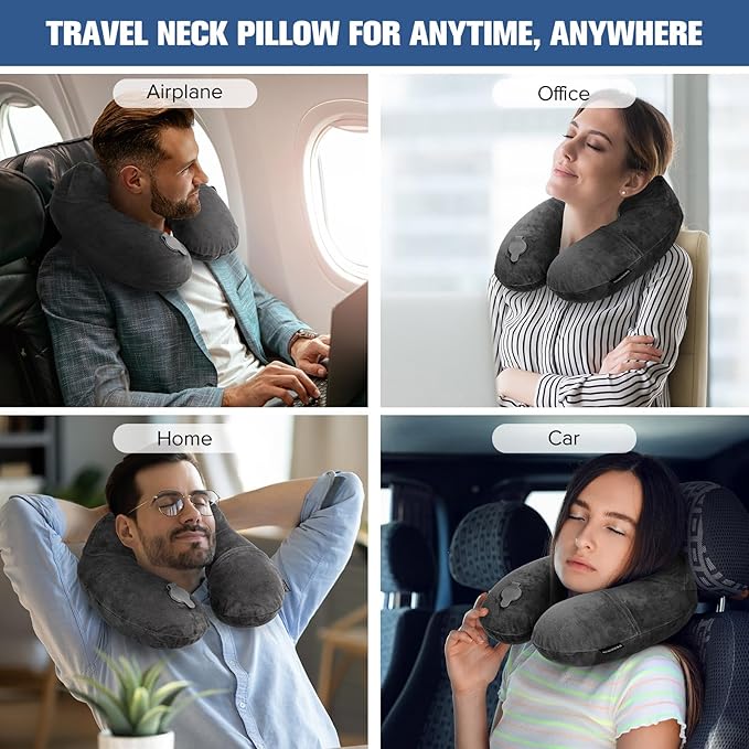 Rewondah Inflatable Travel Pillow for Sleeping Airplane - Inflatable Neck Pillow for Traveling on Plane with Washable Cover, Blow up Neck Travel Pillow for Airplanes, Cars - Portable and Comfortable