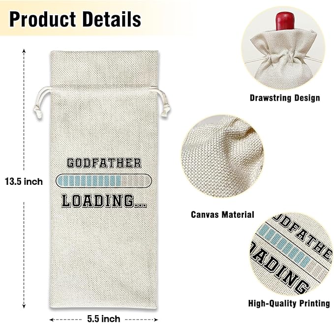 Wine Canvas Bag, Godfather Gifts Wine Gift Bag, Godfather Proposal Gifts for Men Brother Uncle Wine Bags for Wine Bottles, Wine Champagne Gifts With Drawstring Baptism Party Decoration -WB06