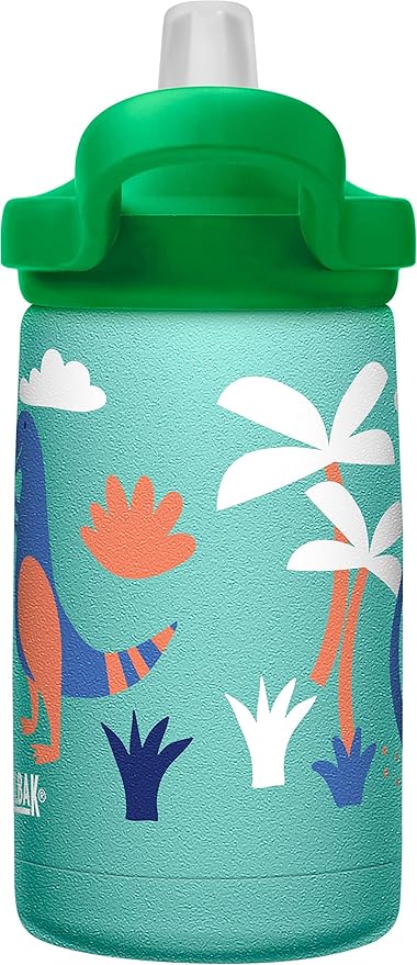 CamelBak eddy+ Kids Water Bottle with Straw, Insulated Stainless Steel - Leak-Proof when Closed, 12oz, Dino Volcanos