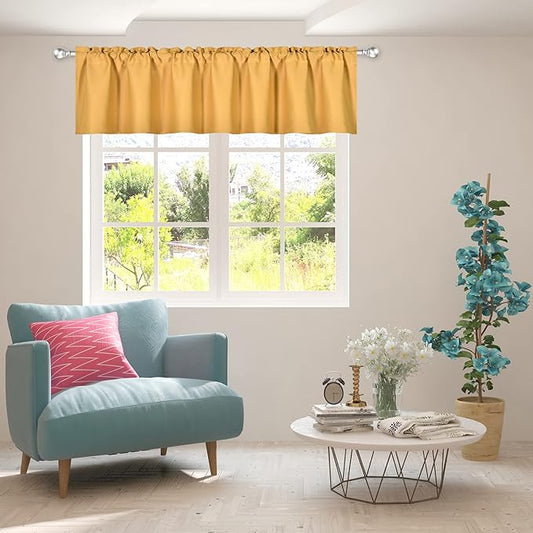 Gold Yellow Extra Wide Valance for Windows 100x18 Inch Solid Thermal Insulated Blackout Rod Pocket Kitchen Short Curtain Toppers Extra Wide Valance for Bathroom Living Room 1 Panel