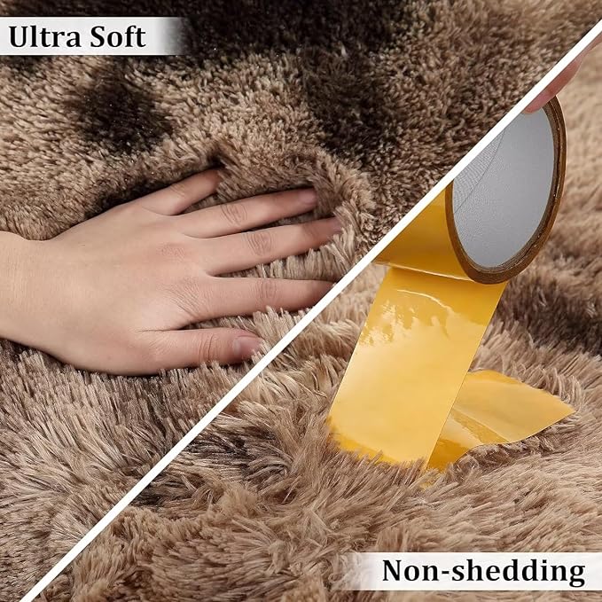 Fluffy Area Rug for Living Room 8x10 Feet, Fluffy Shaggy Rugs for Bedroom Soft Plush Fuzzy Carpet Indoor Modern Faux Fur Rugs Non Slip Home Decor Rug for Kids Girls Nursery, Tie Dye Brown