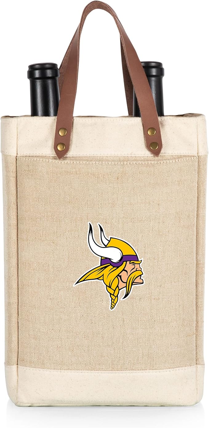 PICNIC TIME NFL Pinot - Jute 2 Bottle Insulated Wine Bag - Wine Tote Bag - Wine Gift Bag, (Beige)