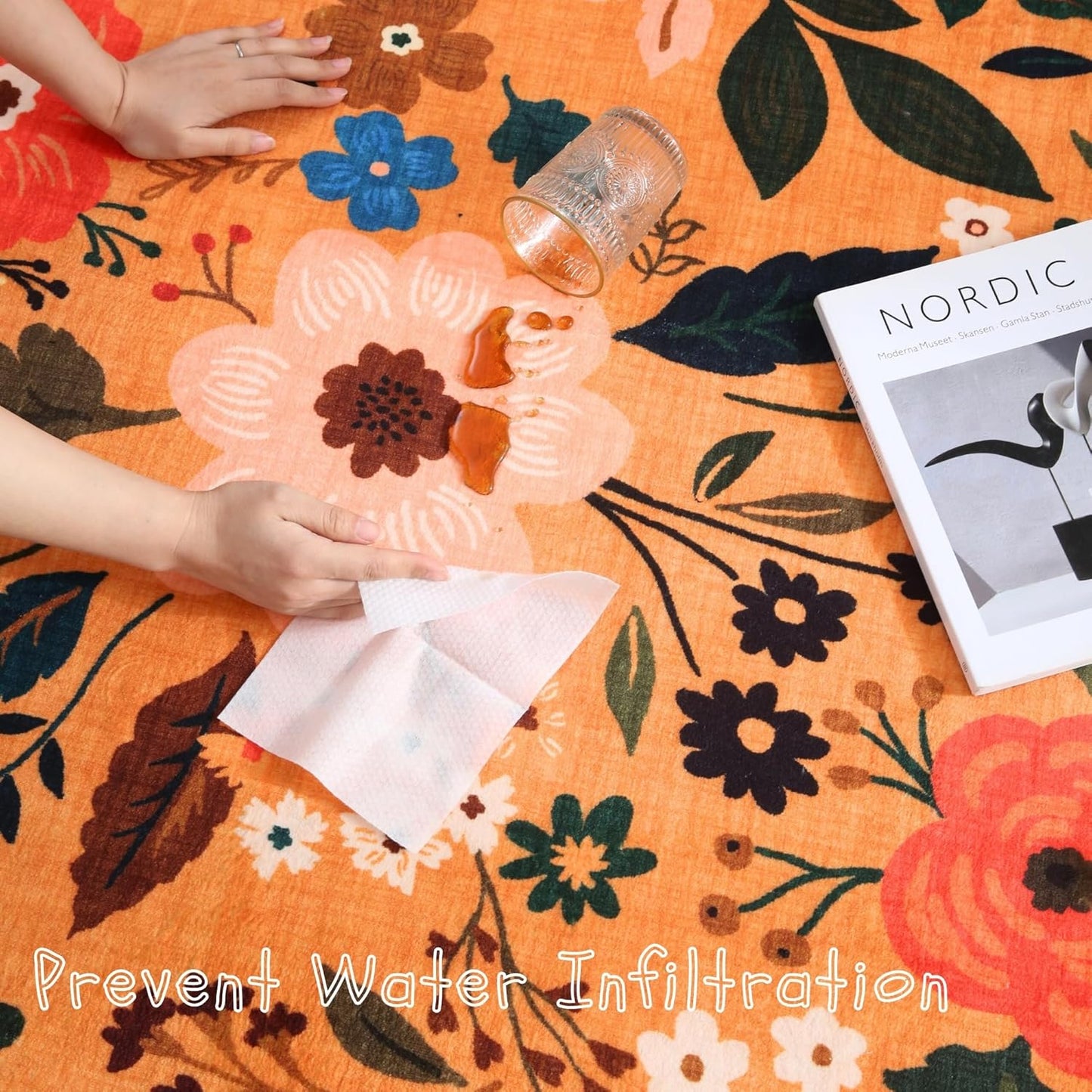 Round Rug 4ft Washable Circle Rug Non Slip Low Pile Boho Floral Small Circular Rug for Bedroom, Bathroom, Entryway, Kids Room, Office, College Dorm(Yellow)