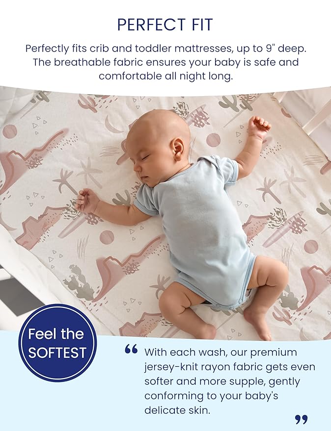 TotAha Cactus Crib Sheets (2-Pack) - Hypoallergenic, Silky Comfort, Buttery Soft, Calming Effect, All-Season Jersey-Knit Sheets, 9'' Extra Deep Pocket Baby Western Crib Sheet