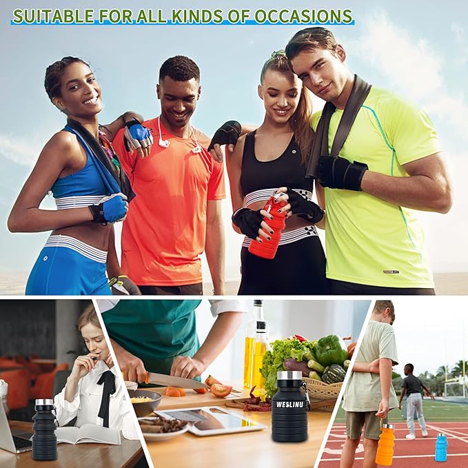 Collapsible Water Bottle, Reuseable BPA Free Silicone Foldable Water Bottles for Travel Gym Camping Hiking, Portable Leak Proof Sports Water Bottle…