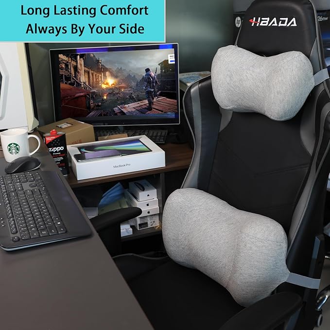 Car Back Cushion Lumbar Support and Car Neck Pillow Kit, Memory Foam Ergonomic Neck Pillow Kit for Driving Fatigue Relief, Comfort and Support Your Neck and Back