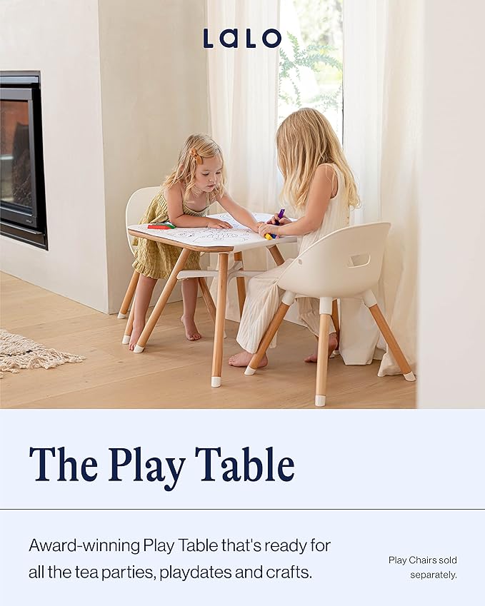 Lalo The Play Table, Wooden Preschool Table and Kids Activities Table with Easy to Clean Surface - Quick & Easy Set Up - Safe and Secure, 23 ⅝ x 23 ⅝ x 19 ⅛ in - Coconut
