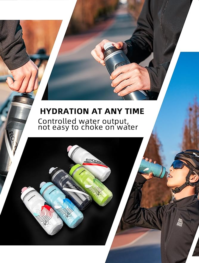 ROCKBROS Bike Water Bottle 21oz Bicycle Water Bottle for 5hrs Insulation Sports Squeeze Water Bottle with Leakproof Design