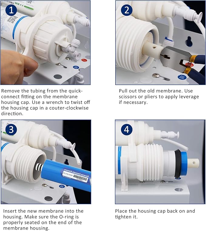Membrane Solutions 75 GPD RO Membrane, Reverse Osmosis Membrane with Membrane Housing, Wrench, 1/4" Quick-Connect Fittings, Check Valve, Replacement for Under Sink Home Drinking RO Water Filter System