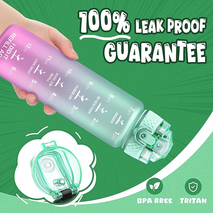 OLDLEY Kids Water Bottle for School, 17 oz (2 lids) BPA-Free Reusable Leak-proof Durable Tritan Plastic Water Bottles with Straw & Chug Lids, Anti-dust Spout Cover (Green Purple)