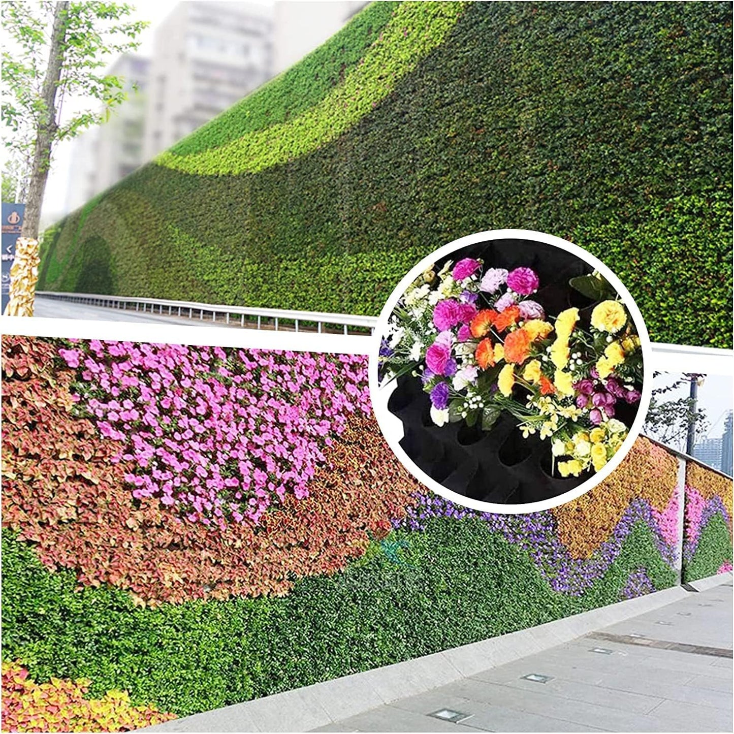 90 Pockets Hanging Planter Bags, Hanging Vertical Wall Mounted Plant Planting Grow Bags, Herb Garden Planter Outdoor Indoor Growing Bag, Gardening Vertical Greening Flower Container(1.1m×1.1m, Black)