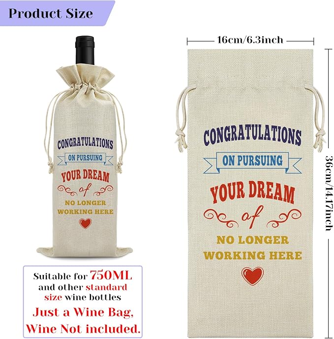 Farewell Gifts Coworker Leaving Gift Wine Bag Going Away Gifts for Colleague Boss Retirement Goodbye Gift New Beginnings Gift for Women Men Christmas End of Year Gift Drawstring Wine Gift Bag