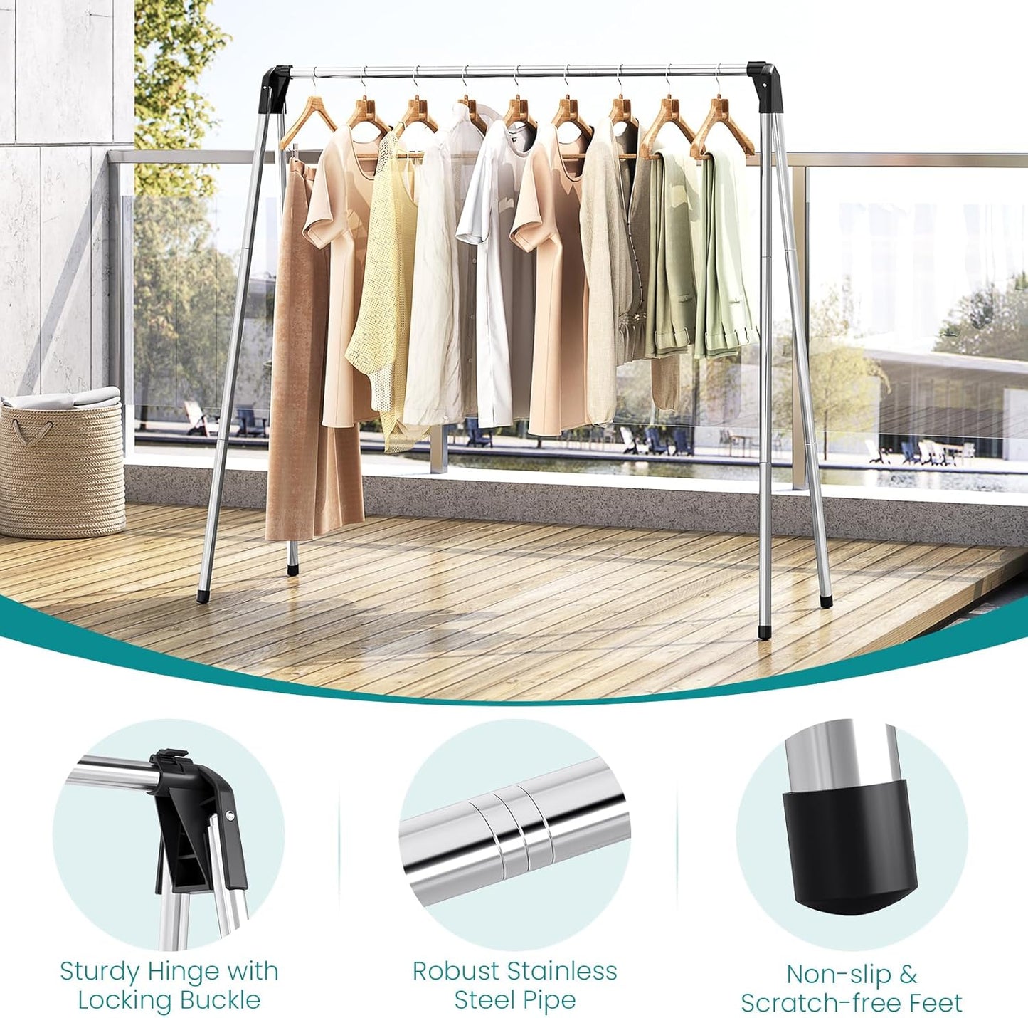 APEXCHASER Foldable Clothes Drying Rack, 55'' Collapsible Laundry Clothes Airer Width Heavy Duty Hanger for Sweaters Baby Clothes Towels Portable Indoor Outdoor for Home Travel