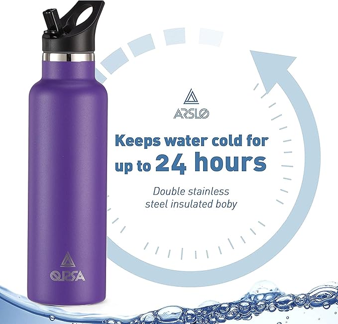 Stainless Steel Double Wall Water Bottles 32oz, Vacuum Insulated Bottle With Straw Lid, Insulated Water Bottle Keeps Water Cold for 24 Hours, Hot for 12 Hours, Hiking, Sports