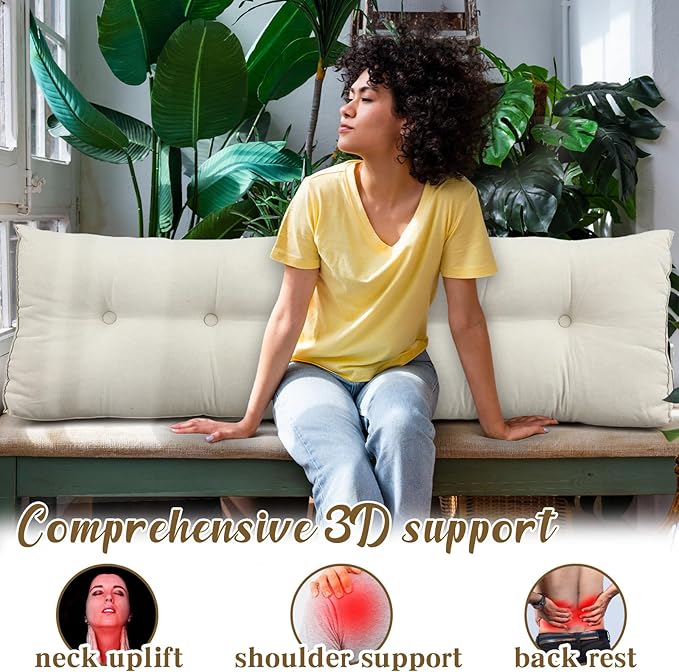 Wenqik Wedge Pillow Triangular Dorm Headboard Bed Rest Reading Backrest Back Support Long Bolster Pillow with Removable Cover for Dorm Room Supplies(Beige,King (79 x 20 x 8 Inch))